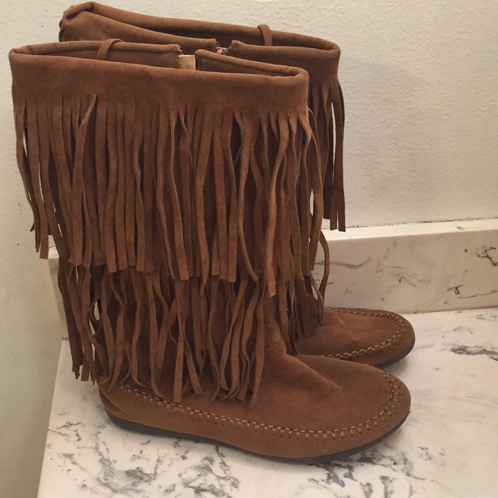Suede Chestnut Fringe Boots